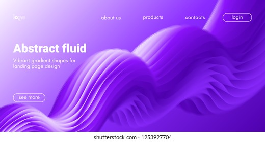 Ultraviolet Liquid Shape. Abstract Fluid Design, Landing Page Futuristic Concept. Purple Wave Poster with 3d Liquid in Movement. Flow Dynamic Banner, Vibrant Gradient. Art Brush Paint, Fluid Shapes.
