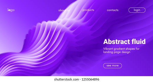 Ultraviolet Liquid Shape. Abstract Fluid Design, Landing Page Futuristic Concept. Purple Wave Poster with 3d Liquid in Movement. Flow Dynamic Banner, Vibrant Gradient. Art Brush Paint, Fluid Shapes.