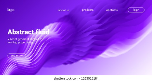 Ultraviolet Liquid Shape. Abstract Fluid Design, Landing Page Futuristic Concept. Purple Wave Poster with 3d Liquid in Movement. Flow Dynamic Banner, Vibrant Gradient. Art Brush Paint, Fluid Shapes.
