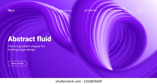 Ultraviolet Liquid Shape. Abstract Fluid Design, Landing Page Futuristic Concept. Purple Wave Poster with 3d Liquid in Movement. Flow Dynamic Banner, Vibrant Gradient. Art Brush Paint, Fluid Shapes.