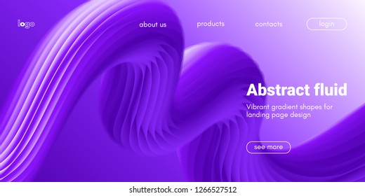 Ultraviolet Liquid Shape. Abstract Fluid Design, Landing Page Futuristic Concept. Purple Wave Poster with 3d Liquid in Movement. Flow Dynamic Banner, Vibrant Gradient. Art Brush Paint, Fluid Shapes.