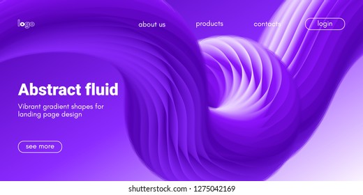 Ultraviolet Liquid Shape. Abstract Fluid Design, Landing Page Futuristic Concept. Purple Wave Poster with 3d Liquid in Movement. Flow Dynamic Banner, Vibrant Gradient. Art Brush Paint, Fluid Shapes.