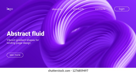 Ultraviolet Liquid Shape. Abstract Fluid Design, Landing Page Futuristic Concept. Purple Wave Poster with 3d Liquid in Movement. Flow Dynamic Banner, Vibrant Gradient. Art Brush Paint, Fluid Shapes.