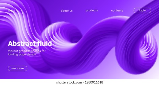 Ultraviolet Liquid Shape. Abstract Fluid Design, Landing Page Futuristic Concept. Purple Wave Poster with 3d Liquid in Movement. Flow Dynamic Banner, Vibrant Gradient. Art Brush Paint, Fluid Shapes.