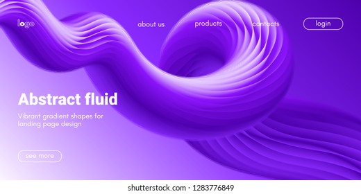 Ultraviolet Liquid Shape. Abstract Fluid Design, Landing Page Futuristic Concept. Purple Wave Poster with 3d Liquid in Movement. Flow Dynamic Banner, Vibrant Gradient. Art Brush Paint, Fluid Shapes.