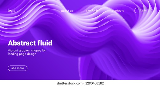 Ultraviolet Liquid Shape. Abstract Fluid Design, Landing Page Futuristic Concept. Purple Wave Poster with 3d Liquid in Movement. Flow Dynamic Banner, Vibrant Gradient. Art Brush Paint, Fluid Shapes.