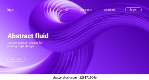 Ultraviolet Liquid Shape. Abstract Fluid Design, Landing Page Futuristic Concept. Purple Wave Poster with 3d Liquid in Movement. Flow Dynamic Banner, Vibrant Gradient. Art Brush Paint, Fluid Shapes.
