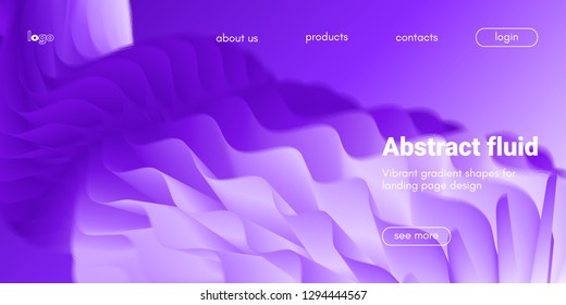 Ultraviolet Liquid Shape. Abstract Fluid Design, Landing Page Futuristic Concept. Purple Wave Poster with 3d Liquid in Movement. Flow Dynamic Banner, Vibrant Gradient. Art Brush Paint, Fluid Shapes.