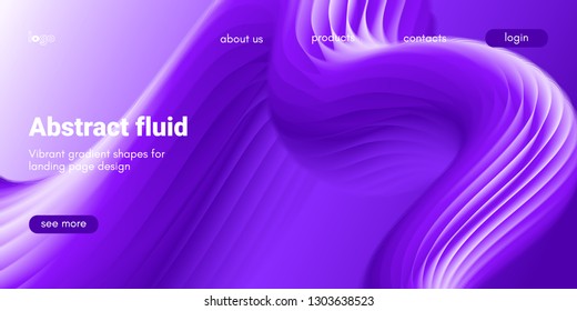 Ultraviolet Liquid Shape. Abstract Fluid Design, Landing Page Futuristic Concept. Purple Wave Poster with 3d Liquid in Movement. Flow Dynamic Banner, Vibrant Gradient. Art Brush Paint, Fluid Shapes.