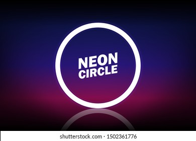 Ultraviolet neon glowing round circle. Abstract fashion background. Colorful neon lights, arch, pink blue vibrant colors, laser show. Vector illustration.