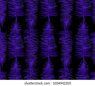 Ultraviolet semless palm leaf design. Vector tropical textile illustration. Seamless summer pattern. Colored ultra violet exotic leaves. Cyberpunk fachion floral paradise.