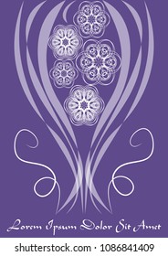 Ultraviolet template with monoline white lace patterns in vintage style, trendy purple color combined with white, elegant invitation, announcement design