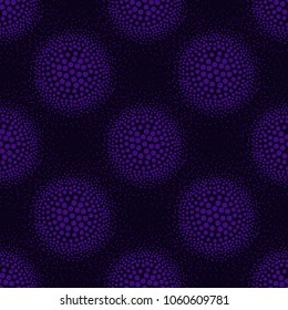 Ultraviolet vector seamless pattern with halftone. Round dotted shapes. Abstract trendy background.