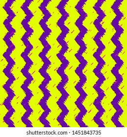 Ultraviolet zigzag on neon yellow background with speckles. Seamless vector pattern for textiles, tableware, clothing, web design.