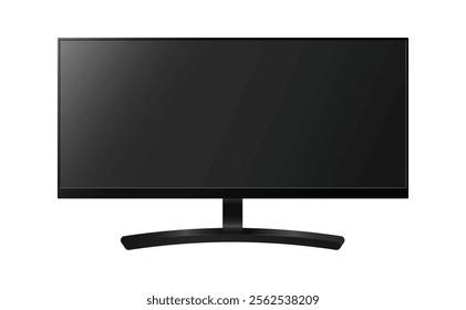 Ultrawide led tv in 21:9 aspect ratio. Realistic tv mockup on white background