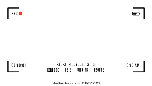 Ultrawide Video Camera Frame. Camcorder Ui Overlay. Videocamera Frame With Record Indicator.
