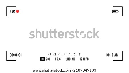 Ultrawide video camera frame. Camcorder ui overlay. Videocamera frame with record indicator.