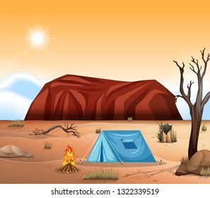 Uluru outback camping scene illustration