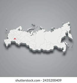 Ulyanovsk region highlighted in red on a grey Russia 3d map