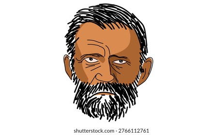 Ulysses S. Grant portrait, flat vector illustration
