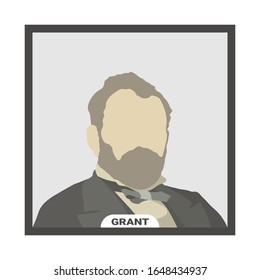 Ulysses S. Grant, President of the United States of America. Stylized vector portrait on white background