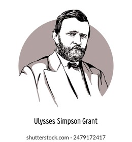 Ulysses Simpson Grant ist ein US-amerikanischer Politiker und Militärführer, der 18. Präsident der Vereinigten Staaten. Er führte die Unionsarmee während des Amerikanischen Bürgerkrieges, General der Armee. Vektorgrafik Illustrat