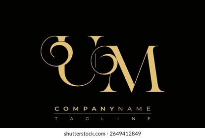 UM Abstract Creative Jewelry Logo. A stylish logo featuring golden monogram initials in an elegant and modern typography, perfect for branding