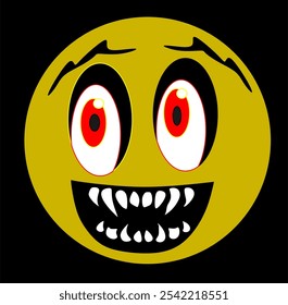 um círculo amarelo com olhos branco e vermelho denteis afiados 