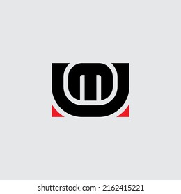 UM - schwarzer abstrakter Logotyp oder Symbol mit rotem Element. Logo des Briefes. Kreative Buchstabenkombination. Monogramm MU.