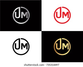 UM Circle Letter Logo Design with RED GOLD BLACK Silver Vector Illustration
