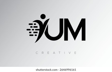 UM Creative Digital Monogram Logo – Futuristic Letter mark Design Featuring Human Shape, Pixel Motion and Minimal Tech Style for Innovative Branding Identity