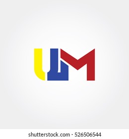 UM flat initial letter logo combining yellow, blue and red