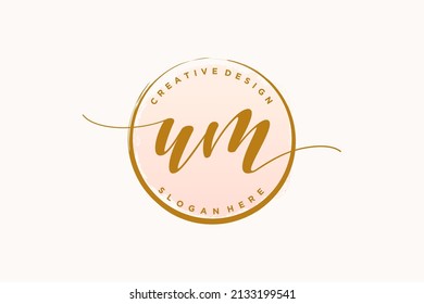 UM handwriting logo with circle template vector signature, wedding, fashion, floral and botanical with creative template.