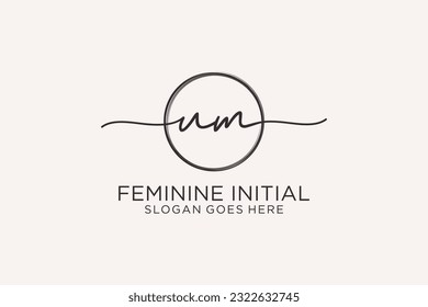 UM handwriting logo with circle template vector logo of initial signature, wedding, fashion, floral and botanical with creative template.