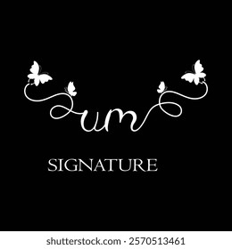 UM Handwritten initial letter, UM simple signature vector logo with butterfly shape variation, beauty, photography letter logo design. U M