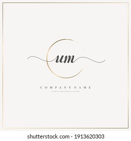 UM Initial Letter handwriting logo hand drawn template vector, logo for beauty, cosmetics, wedding, fashion and business