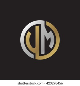 UM initial letters looping linked circle elegant logo golden silver black background