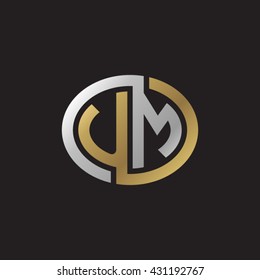 UM initial letters looping linked ellipse elegant logo golden silver black background