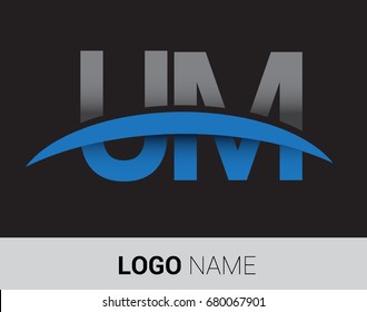 UM initial logo company name colored grey and blue swoosh design.