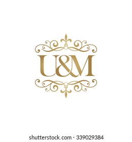 U&M Initial logo. Ornament ampersand monogram golden logo