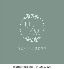 UM initial modern monogram wedding with creative circle line