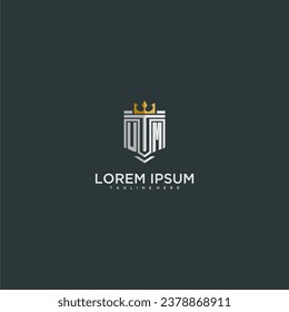 UM initial monogram for crown and shield logo design