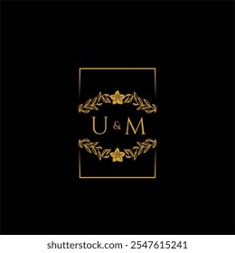 UM initial monogram decoration for wedding logo with creative square line