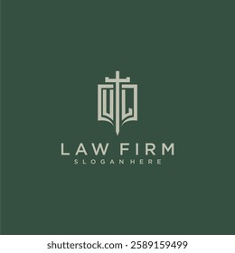 UM initial monogram for law firm with sword and shield logo image