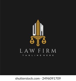 UM initial monogram for lawfirm logo with sword and scale