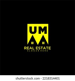 UM initial monogram logo real estate in square style design