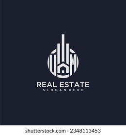 UM initial monogram logo for real estate with creative circle design vector