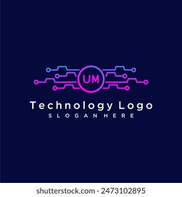 UM initial monogram for technology logo with circle style design