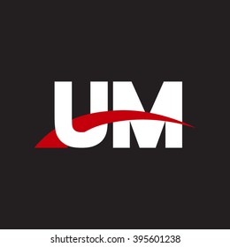 UM initial overlapping swoosh letter logo white red black background