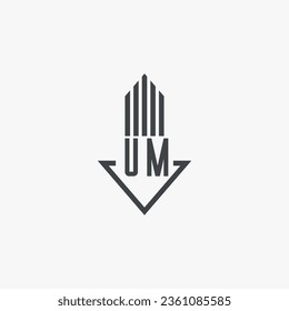 Indicaciones de UM Ilustración del material del logotipo inmobiliario. vector de logotipo